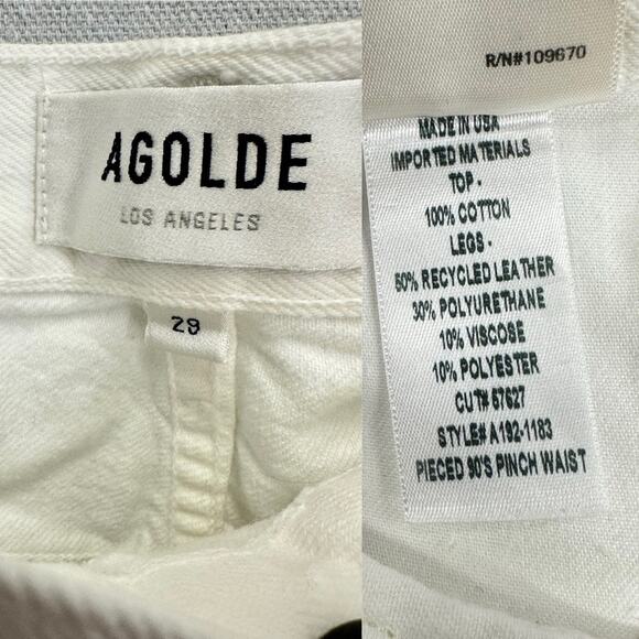 Agolde Pieced Pinch Waist 90's White Denim & Cream Leather Jeans size 29 - Picture 11 of 16